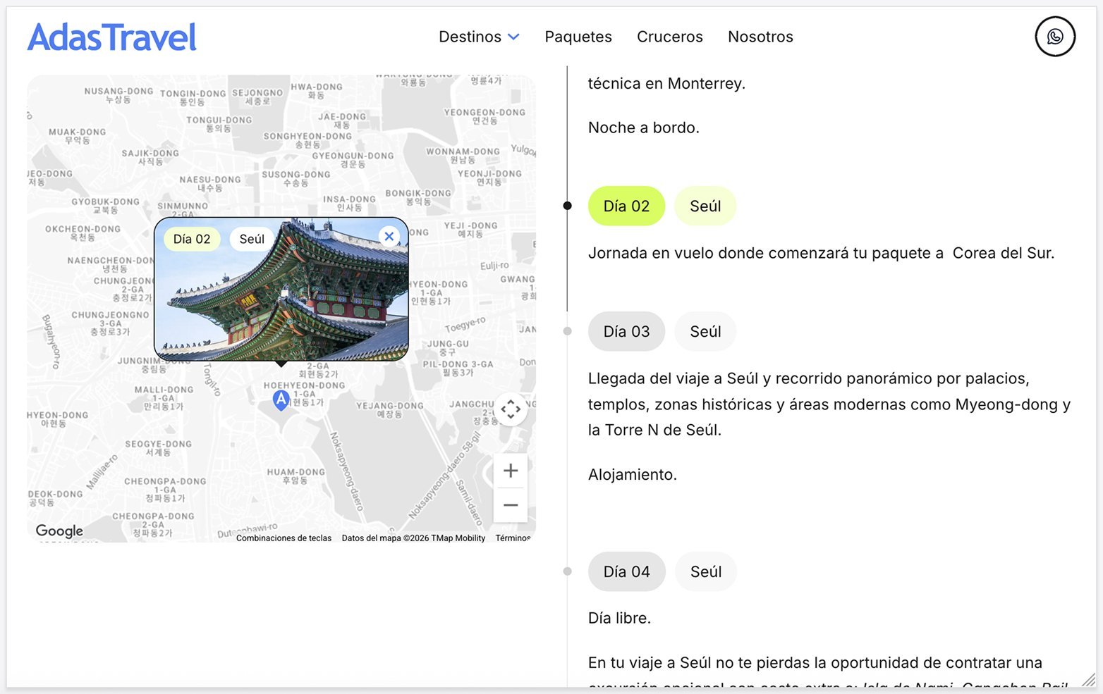 Itinerario día a día con mapa en el sitio de Adas Travel