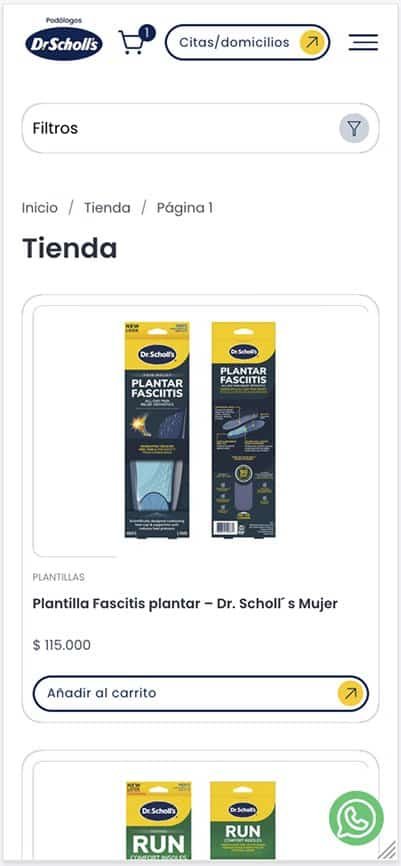 Tienda en línea de plantillas Dr. Scholl’s en celular