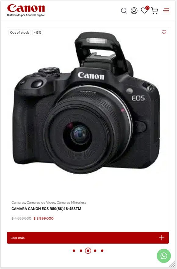 Ficha de una cámara Canon en celular