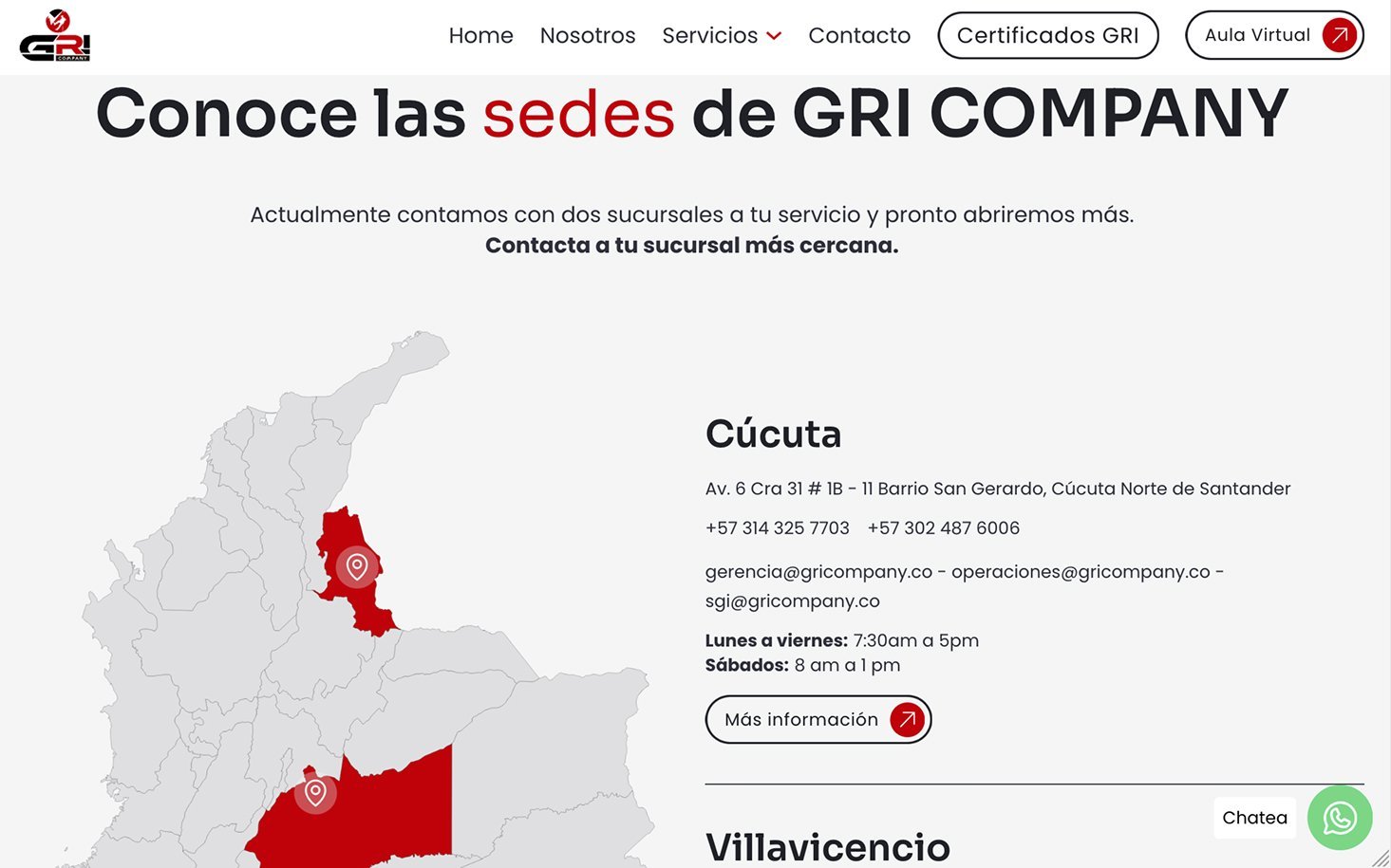 Mapa de sedes de GRI Company en Cúcuta y Villavicencio