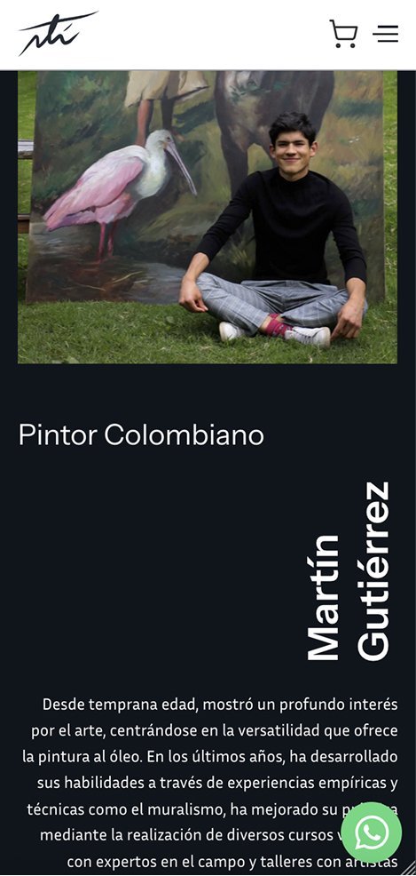 Sección sobre el artista Martín Gutiérrez en celular