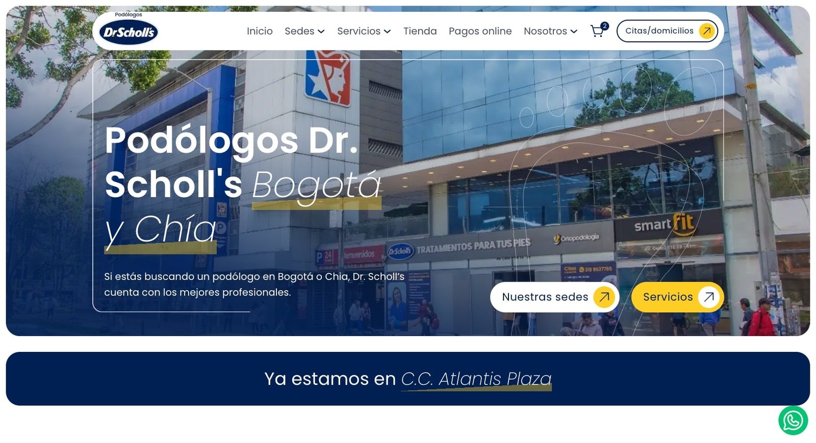 Web actual de Podólogos Dr. Scholl's, después del rediseño de Coudix
